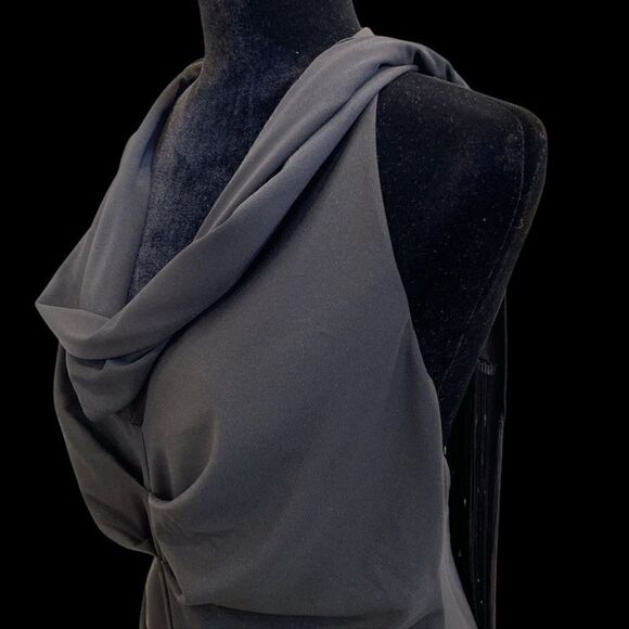 ONE33 Social Fringe Drape Minidress in Black New with Tags! Size 12 - Picture 14 of 15